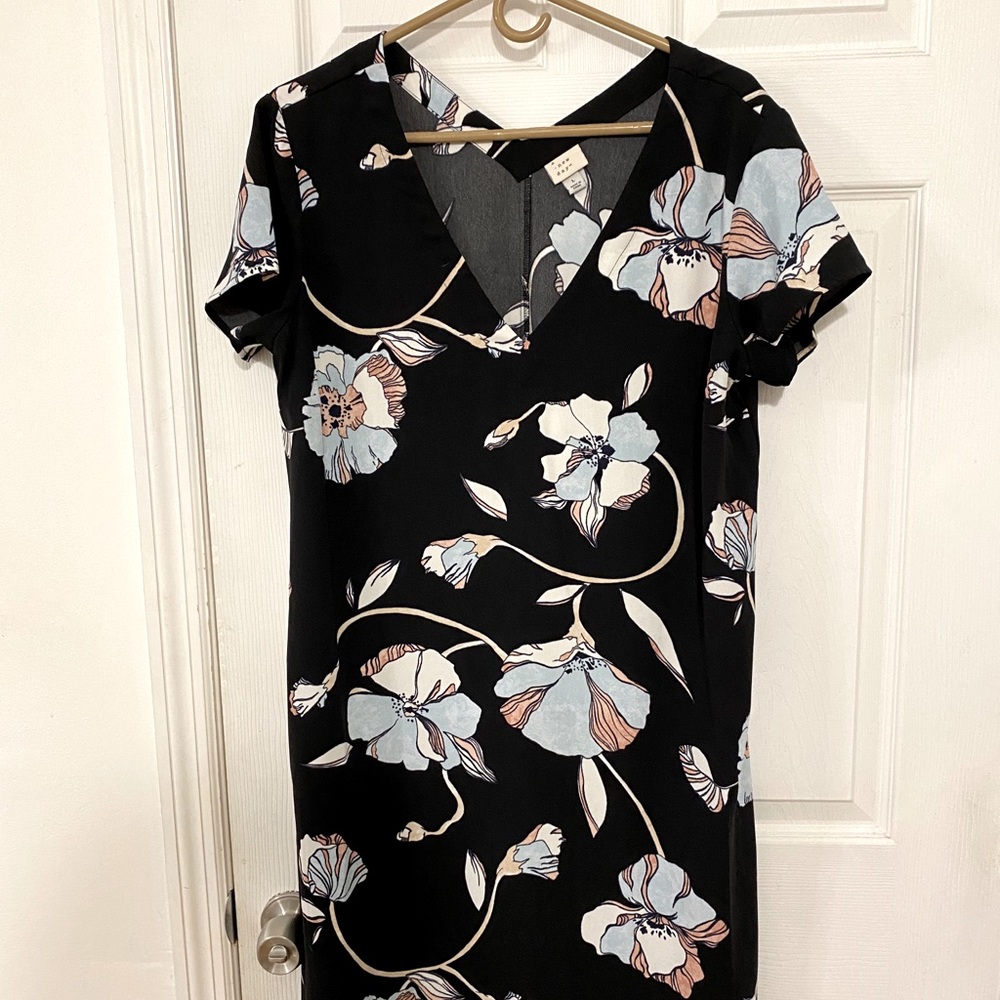 Black Flower Print Dress